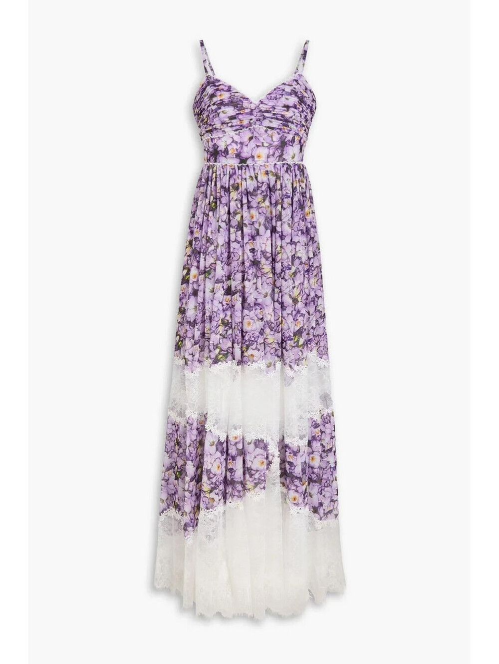 $825 Badgley Mischka Floral Print Lace Inlet Tiered Slipdress Gown- SZ 12 (FLAW)